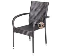 Casaria® Lot de 8 Chaise Salle a Manger en Polyrotin Brunes Empilable pour Terrasse et Balcon, Idéal comme Salon de Jardin Exterieur Design ou comme Salon de Jardin Familial Confortable