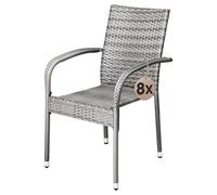 Casaria® Lot de 8 Chaise Salle a Manger en Polyrotin Grises Empilable pour Terrasse et Balcon, Idéal comme Salon de Jardin Exterieur Design ou comme Salon de Jardin Familial Confortable