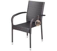 Casaria® Lot de 8 chaises de Jardin Brunes empilables polyrotin accoudoirs arrondis Fauteuil extérieur terrasse Balcon