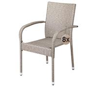 Casaria® Lot de 8 chaises de Jardin crèmes empilables polyrotin accoudoirs arrondis Fauteuil extérieur terrasse Balcon