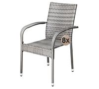 Casaria® Lot de 8 Chaise Salle a Manger en Polyrotin Grises Empilable pour Terrasse et Balcon, Idéal comme Salon de Jardin Exterieur Design ou comme Salon de Jardin Familial Confortable