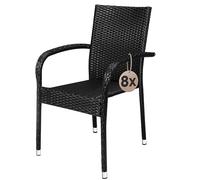 Casaria® Lot de 8 chaises de Jardin Noires empilables polyrotin accoudoirs arrondis Fauteuil extérieur terrasse Balcon