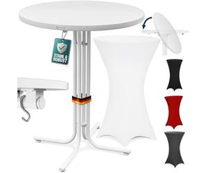 Casaria Mange Debout Blanc 80 cm de diamètre et Housse Blanche | Ensemble pliable extérieur Métal Stable Plateau MDF 2 crochets housse lavable en machine jardin terrasse soirée