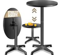 Casaria® Mange Debout Table Haute 2 en 1 - Table Bar Salle à Manger - Plateau Pliable 60 cm - Réglable 70/115 cm - Acier Inoxydable - Noir Laqué - Intérieur/Extérieur - Charge Max 60 kg