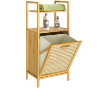 CASARIA® Meuble de salle de bain 2 en 1 avec panier à linge intégré et corbeille amovible 36 L en bambou 90 x 40 x 35 cm