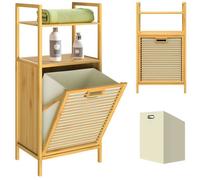 CASARIA® Meuble en bambou 2 en 1 avec étagères panier à linge intégré 36L Meuble de rangement salle de bain 95 cm