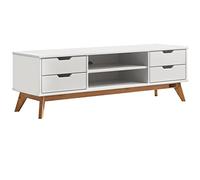 Casaria Meuble TV Borneo en Bois Massif Style scandinave Meuble Bas 140x42x40 cm avec 2 Compartiments 4 tiroirs Support TV Blanc