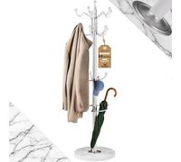 Casaria® Porte-manteau avec socle Blanc en marbre 14 crochets 37x37x175cm portemanteau sur pieds stable tête pivotante