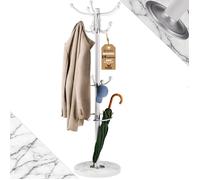 CASARIA® Porte-manteau Blanc avec base en marbre 14 crochets 37x37x175cm portemanteau sur pieds rangement porte-parapluie