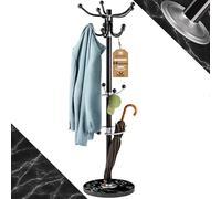 Casaria® Porte-manteau Noir avec base en marbre 14 crochets 37x37x175cm portemanteau sur pieds rangement porte-parapluie