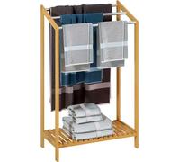 CASARIA® Porte-serviettes Debout Bois Bambou 3 barres inox 85 x 51 x 31 cm avec tablette Porte-serviettes Autonome Sans Percer Barre à Serviette Salle de Bains