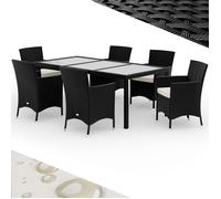 CASARIA® Salon de jardin 6 personnes en Polyrotin 190x90cm Noir chaises empilables ensemble de meubles set de jardin