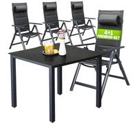 Casaria® Salon de Jardin Aluminium 4 chaises Pliantes 1 Table 90x90cm Dossier réglable 8 Positions Ensemble de Jardin terrasse Balcon extérieur Anthracite