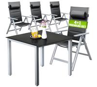 Casaria® Salon de Jardin Aluminium 4 chaises Pliantes 1 Table 90x90cm Dossier réglable 8 Positions Ensemble de Jardin terrasse Balcon extérieur Argent