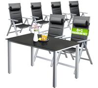 Casaria® Salon de Jardin Aluminium 6 chaises Pliantes 1 Table 150x90cm Dossier réglable 8 Positions Ensemble de Jardin terrasse Balcon extérieur Argent