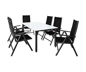 Casaria® Salon de Jardin Aluminium 6 Personnes Table 150x90cm résistant aux intempéries Pliable terrasse Ensemble de Jardin Blanc Anthracite Bern