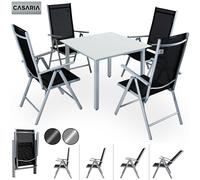 Casaria® Salon de Jardin Aluminium 4 Personnes Table 90x90cm résistant aux intempéries Pliable terrasse Balcon Ensemble de Jardin Blanc Argent Bern