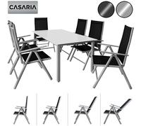 Casaria® Salon de Jardin Aluminium 6 Personnes Table 150x90cm résistant aux intempéries Pliable terrasse Balcon Ensemble de Jardin Blanc Argent Bern