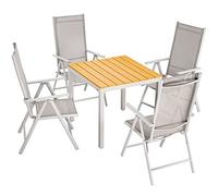 Casaria Salon de Jardin Aluminium Bern 4+1 Chaise Dossier Haut Pliable 7 Positions Table 80x80cm Bois Composition Jardin terrasse