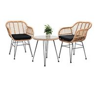 Casaria Salon de Jardin Bali 3 pièces 1 Table 2 fauteuils Osier Coussin Ensemble de Table et chaises Balcon Plateau de Table en Verre intérieur extérieur