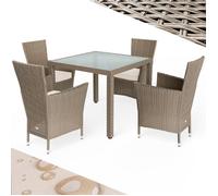 CASARIA® Salon de jardin crème 4 places table de jardin chaises empilables avec coussins plateau de table en verre trempé