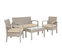 Casaria Salon de Jardin en Polyrotin 4 Personnes, 2 chaises 1 Banc, Crème