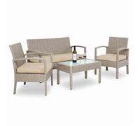 CASARIA® Salon de jardin en Polyrotin Crème 4 personnes 2 chaises 1 banc meubles d'extérieur jardin terrasse balcon résistant