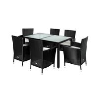 Casaria Salon de Jardin en polyrotin Noir crème Ensemble de Jardin 6 Personnes Ensemble Table et chaises avec Coussins