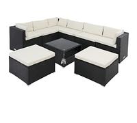 Casaria Salon de Jardin Lounge en polyrotin 26 pièces Canapé de Jardin avec Table Ensemble de Jardin modulable Noir crème