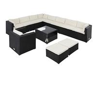 Casaria Salon de Jardin Lounge en polyrotin 35 pièces Canapé de Jardin avec Table sièges Ensemble de Jardin modulable Noir crème