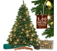 CASARIA® Sapin de Noël artificiel Premium 180cm 100 boules or guirlande lumineuse LED 40m blanc-chaud pied certifié FSC® arbre Noël