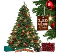 CASARIA® Sapin de Noël artificiel Premium 180cm 100 boules rouge guirlande lumineuse LED 40m blanc-chaud certifié FSC® arbre Noël