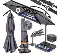 CASARIA® Set complet Parasol déporté de jardin extérieur en aluminium Ø350 cm avec 4 dalles de lestage Protection UV 80+