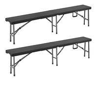 Set de 2 bancs de Jardin Pliables 180cm Acier Aspect polyrotin bac d'extérieur Camping Vacances Pique-Nique Anniversaire