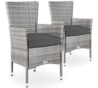 Casaria Set de 2 chaises de Jardin en polyrotin 88 x 59 x 59 cm Gris Fauteuils avec Coussins 7 cm Mobilier de Jardin extérieur