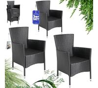 Casaria® Set de 3 chaises de Jardin en polyrotin Noir 88x59x59cm pour Salle à Manger Salon ou extérieur Empilables et réglables en Hauteur