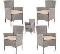 Casaria® Set de 4 chaises en polyrotin Beige avec Coussin d'assise 7cm Max 160kg Assise Fauteuil Jardin Balcon terrasse