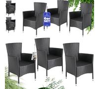 Casaria® Set de 6 chaises de Jardin en polyrotin Noir 88x59x59cm pour Salle à Manger Salon ou extérieur Empilables et réglables en Hauteur