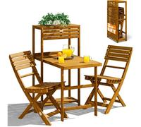 Casaria® Set de Balcon 2 Personnes 3pcs en Bois d'acacia FSC® 94x61x117cm 1 Table 2 chaises unité de Rangement extérieur
