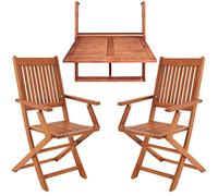 Casaria Set de balcon 3 pièces en bois d'Acacia 1 table suspendue et chaises pliable 65x45x87cm certifié FSC salon de jardin