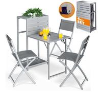CASARIA® Set de meubles pour balcon Gris 1 table 3 chaises pliable salon de jardin avec roulettes ensemble pour extérieur