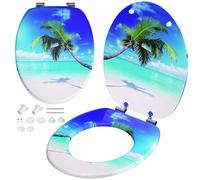 CASARIA® Siège de WC Plage système d'abaissement automatique MDF abattant standard salle de bain lunette couvercle toilette