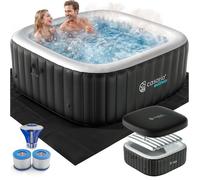 CASARIA® Spa gonflable carré 4 places 165x165cm avec 100 duses Intérieur extérieur Eau max 42°C Filtration et couverture isolante
