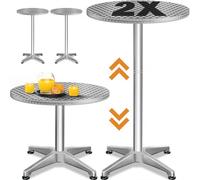 Casaria® Table Basse 2 en 1 - Set de 2 Tables à Manger Ajustables, Aluminium et Acier Inoxydable, Plateau Rond 60 cm, Hauteur 70-115 cm, Intérieur/Extérieur, Stable et Polyvalente