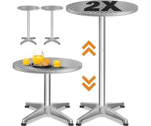 Casaria® Table Basse 2 en 1 - Set de 2 Tables à Manger Ajustables, Aluminium et Acier Inoxydable, Plateau Rond 60 cm, Hauteur 70-115 cm, Intérieur/Extérieur, Stable et Polyvalente