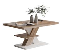 CASARIA® Table basse blanc chêne 90x60x45cm Table de salon 50kg Table basse moderne design Rangement intérieur