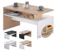 Casaria® Table Basse Blanche Chêne Moderne - Table De Salon Rectangulaire avec Surfaces Généreuses, Charge 50 Kg, 95x55x50cm - Meuble de Rangement Salon