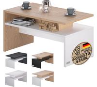 CASARIA® Table basse en bois chêne blanc avec espace de rangement 95x55x50cm Table de salon Moderne Résistante aux éraflures 50kg Charge admissible Table d'appoint pour canapé