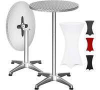 Casaria® Table Basse Mange Debout Aluminium - Table à Manger et Meuble Cuisine - Hauteur Réglable 70-115 cm, Plateau Pliable 60 cm, 4 Pieds Stables, Résistante aux Intempéries, Housse Blanche Incluse