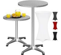 Casaria® Table Basse Mange Debout Aluminium - Table à Manger et Meuble Cuisine - Hauteur Réglable 70-115 cm, Grand Plateau 60 cm, 4 Pieds Stables, Résistante aux Intempéries, Housse Blanche Incluse
